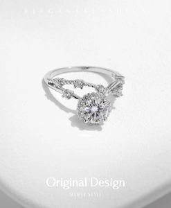 Macro-opname van S925 zilveren moissanite ring met sprankelende kroon-halo en kruisband-stijl