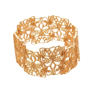 Matte gold hollow flower geometric link bracelet featuring a wide vintage cuff design