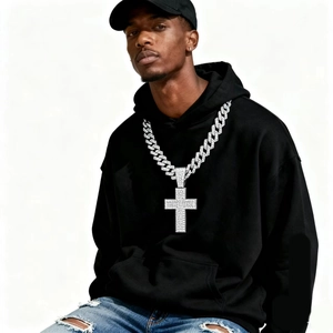Hip Hop Full Rhinestone Cross Pendant Necklace Alloy Cuban Link Chain Rap Jewelry For Men Stylish Streetwear Accessory