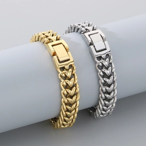 Sleek hip-hop dragon bone chain bracelets in gold and silver finish with square fold-over clasp