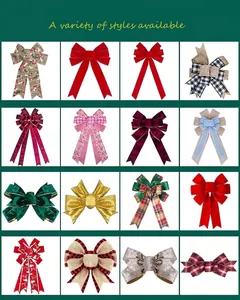 Detailed catalog of 16 Christmas bows featuring velvet, burlap and plaid festive designs