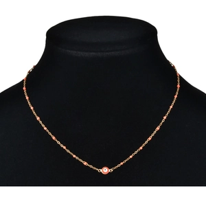 Bohemian gold stainless steel necklace with orange evil eye pendant and coral beads