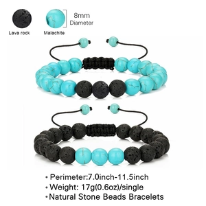 Natural lava rock and turquoise stone beaded bracelet set with 8mm beads for men