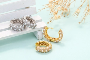 Vintage round geometric hoop earrings with faux pearls and sparkling pavé zircon stones