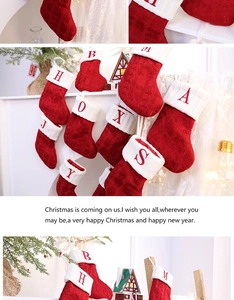 Detailed cable knit Christmas stocking with red finish and embroidered white letter
