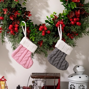 Nordic Knitted Mini Christmas Stocking For Tree Hanging Decoration Pink Gray Red Festive Cutlery Holder Gift Bag Ornament