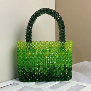 Hand-Woven Acrylic Beaded Handbag Fashion Gradient Color Transparent Tote Bag For Women Summer Beach Streetwear Stylish