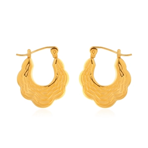 Vintage Stainless Steel U-Shaped Wave Textured Hoop Earrings For Women Gold Plated Hammered Geometric Dainty Jewelry Ear Studs