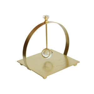 European style gold iron round napkin holder with crystal ball and square base