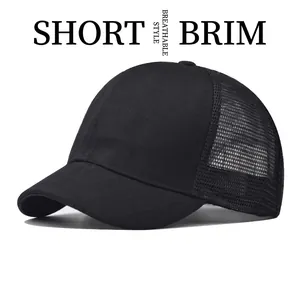 Short Brim Mesh Baseball Cap Breathable Cotton Trucker Hat Sun Shade Outdoor Sport Casual Adjustable For Men Women