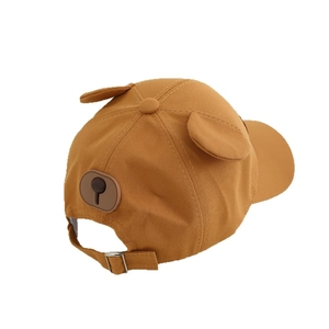 Kids baseball cap with bear ears and back silicone patch in caramel cotton fabric