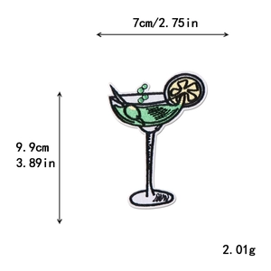 Cocktail glass embroidery patch with lemon slice for DIY clothing decoration 7x9.9cm