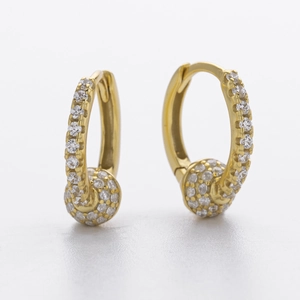 Elegant gold S925 sterling silver hoop earrings with pavé cubic zirconia ball charms