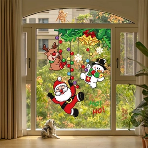 Christmas window static stickers with Santa, reindeer and snowman on a glass window