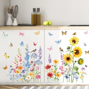 Sunflower and butterfly PVC wall stickers for kitchen cabinet window decoration