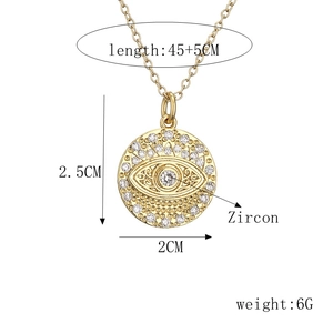 Detailed size specifications for gold Evil Eye pendant necklace with zircon dimensions
