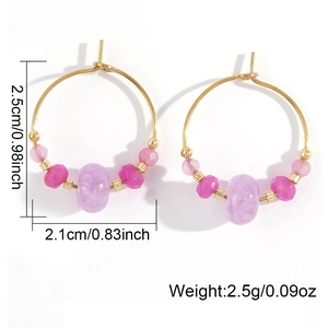 Elegant gold hoop earrings with faceted natural pink and purple beads for women