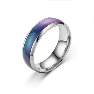 Detailed macro shot of the color-changing temperature ring with purple and blue galaxy finish
