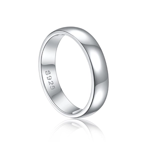 Minimalist S925 sterling silver band ring with polished metallic finish and round shape