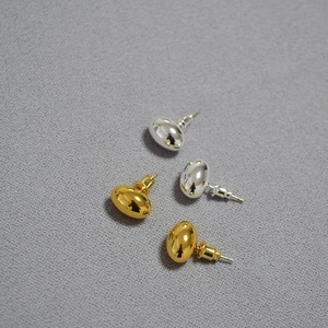 Pendientes de Botón de Frijol de Latón Minimalistas Con Poste de Plata de Ley 925 Pulido Espejo Joyería para Mujer