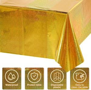 Detail of laser gold holographic table cover showing its waterproof texture and shine