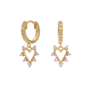 Close-up of S925 sterling silver heart earrings with sparkling cubic zirconia stones