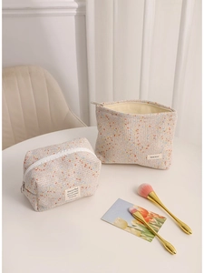 Woven Cosmetic Bag Colorful Speckled Tweed Makeup Pouch Large Capacity Zipper Toiletry Organizer Handheld For Women