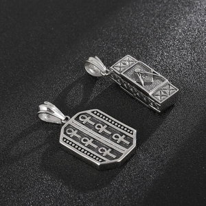 Retro stainless steel pendants featuring Masonic emblem and Ankh cross on black background