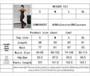 Size guide for the two-piece tube top and pants set featuring detailed body measurements