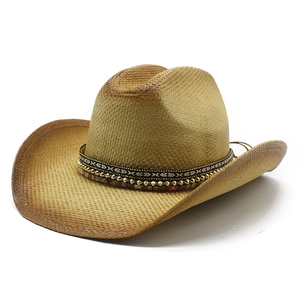 Western Cowboy Straw Hat Wide Brim Sun Protection Summer Beach Outdoor Travel Ethnic Band Bohemian Style
