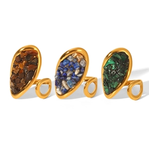 French vintage stainless steel rings with tiger eye, lapis lazuli and malachite stones