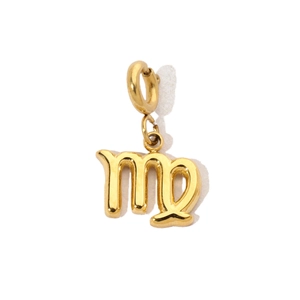 Detailed view of a 18K gold-plated Virgo zodiac charm with a glossy metallic finish