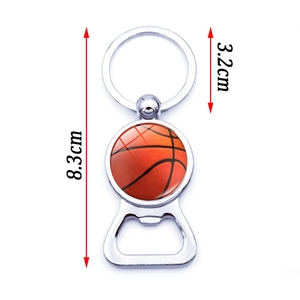 Metal basketball beer bottle opener keychain with size dimensions of 8.3cm and 3.2cm