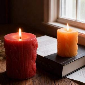 Christmas knitted sweater pattern cylinder candles with realistic wax texture
