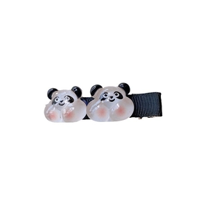 Süße Mini Panda Haarklammern mit durchscheinenden Panda-Köpfen aus Harz auf Metall