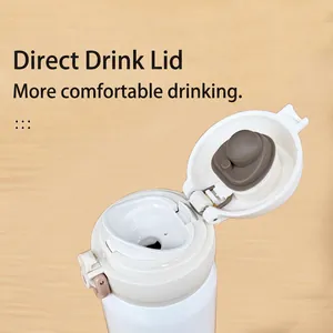 White 304 stainless steel insulated water bottle with one-click pop-up lid for women
