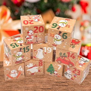Christmas advent calendar gift boxes set with snowman and santa claus cartoon patterns