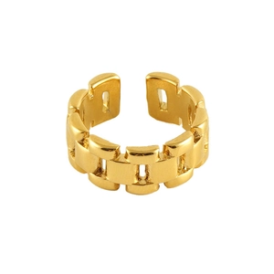 Chic 18k gold plated stainless steel geometric chain ring with adjustable open band design