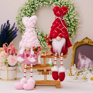 Handmade Valentines Day plush gnomes with sequin hats and long pearl beaded legs decor