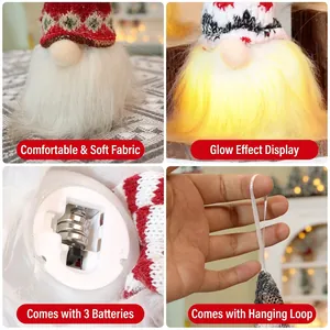 Christmas glowing faceless gnome plush ornament with knitted hat and warm LED light
