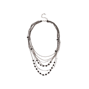 Chic multilayered crystal beaded necklace in dark gunmetal gray for women
