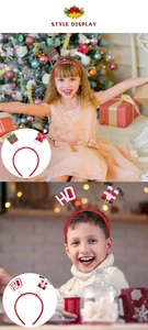 Festive Christmas headbands featuring a glitter gift box and Santa legs on spring coils