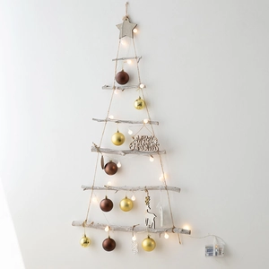 Christmas Tree Wall Hanging Decoration Wooden Branches With LED String Lights Ornaments Nordic Style Holiday Home Decor