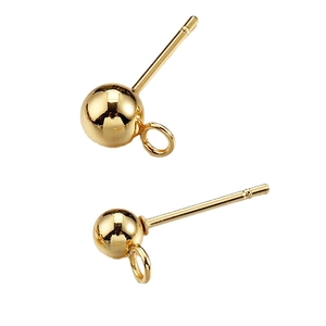 Gold plated stainless steel ball post earrings with ring for DIY jewelry making