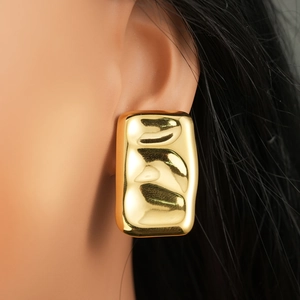 Irregular textured gold square stud earrings in stainless steel with 18k gold plating