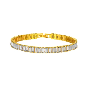 Men's hip hop gold bracelet with emerald cut crystals and secure folding clasp