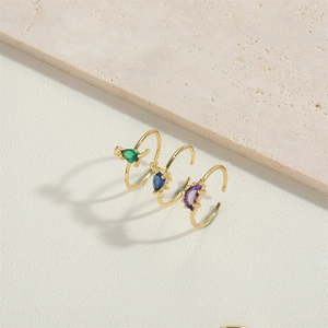 French vintage 14K gold plated rings set with green, blue, and purple teardrop stones