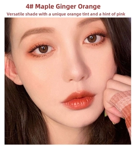 Close-up of velvet matte finish for shade 4 Ginger Orange on Asian model skin