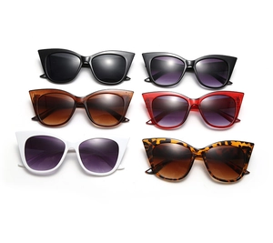 Detailed grid view of stylish cat-eye sunglasses in six assorted frame colors for women