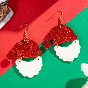 Boucles d'oreilles bonnet de Noël festif et barbe avec paillettes et crochet doré